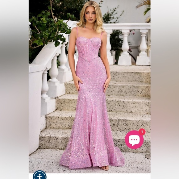 PORTIA & SCARLETT PROM DRESS PINK PS22036 - Picture 1 of 13